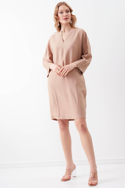 V COLLAR BUTTON PELLET DRESS