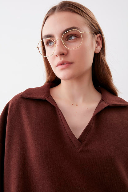 V COLLAR KNITTED DRESS