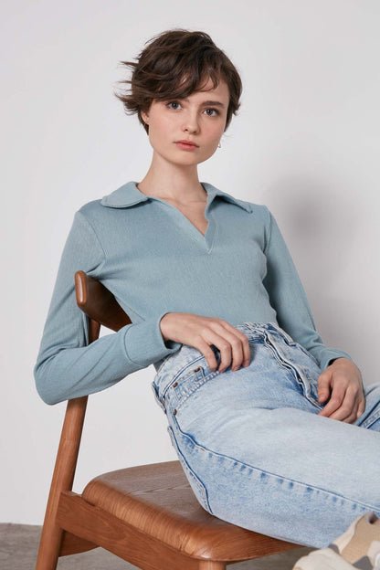 V-COLLAR FIT KNITTED BLOUSE