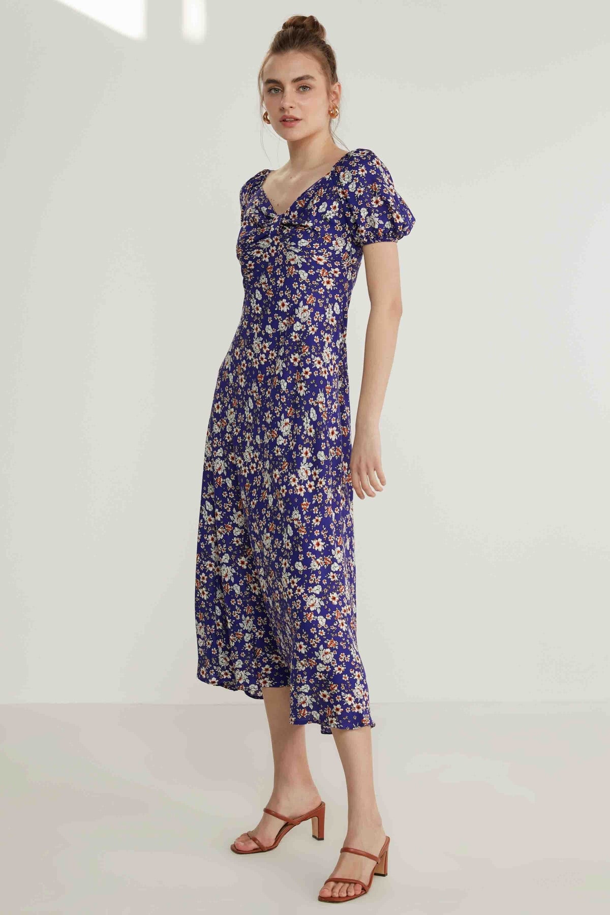 VISCOSE LOOSE SLEEVE FLOWER PATTERN DRESS