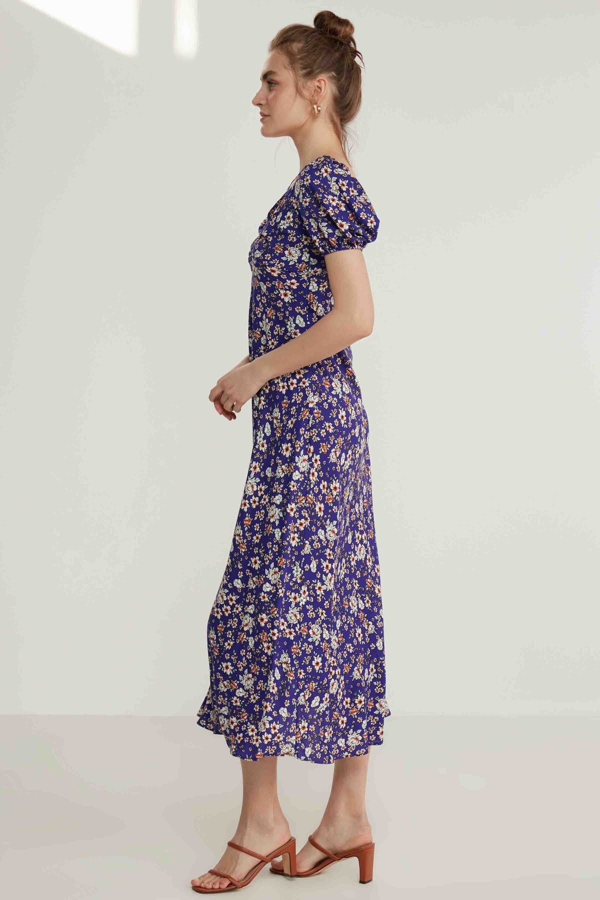 VISCOSE LOOSE SLEEVE FLOWER PATTERN DRESS
