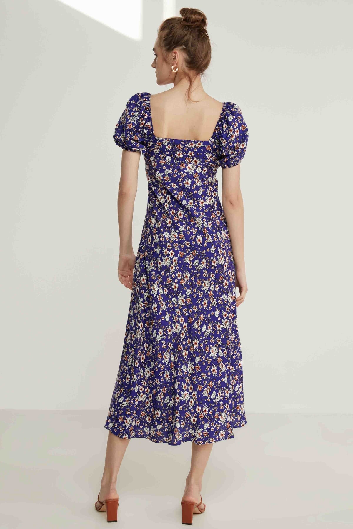 VISCOSE LOOSE SLEEVE FLOWER PATTERN DRESS