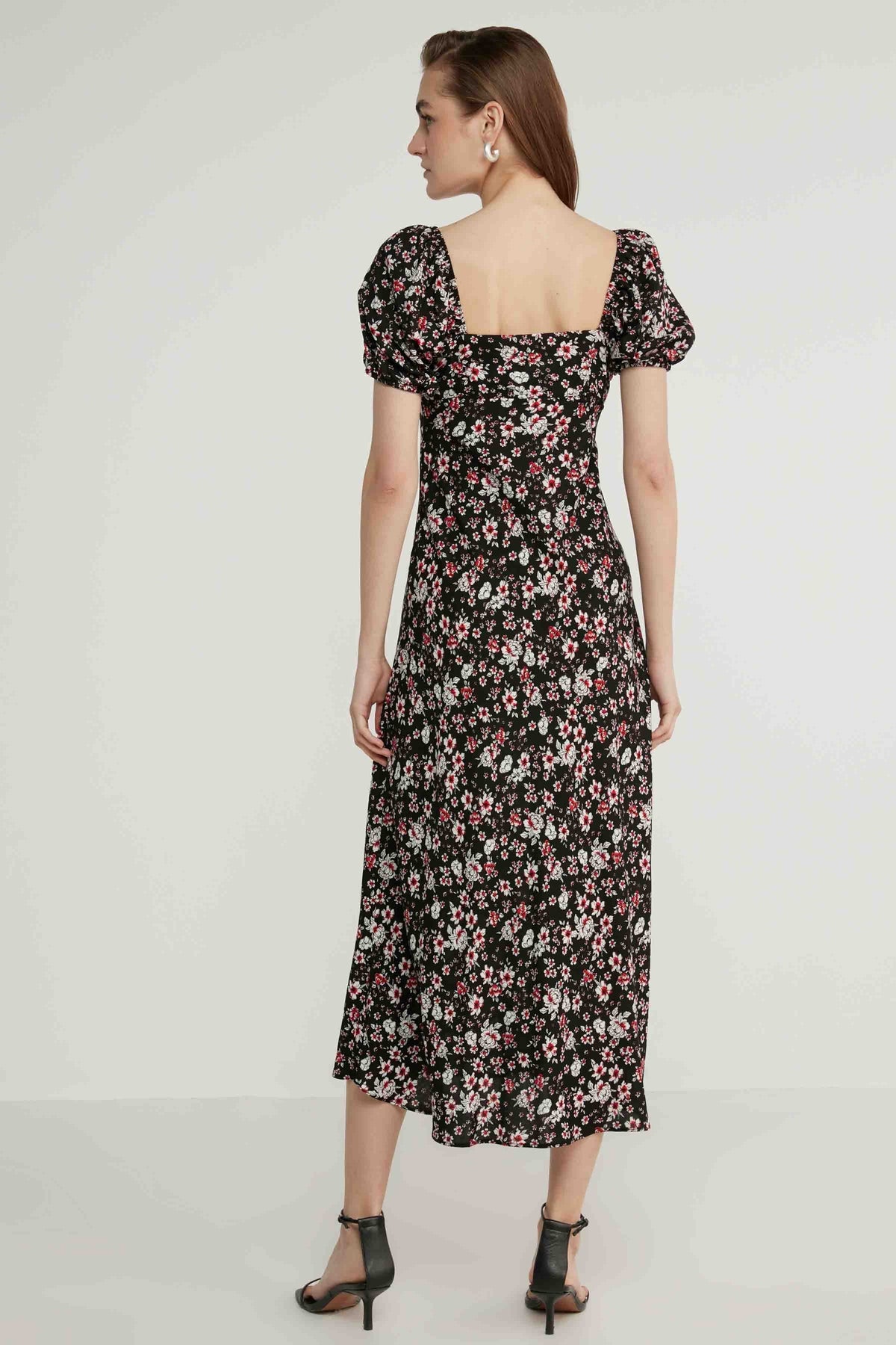 VISCOSE LOOSE SLEEVE FLOWER PATTERN DRESS