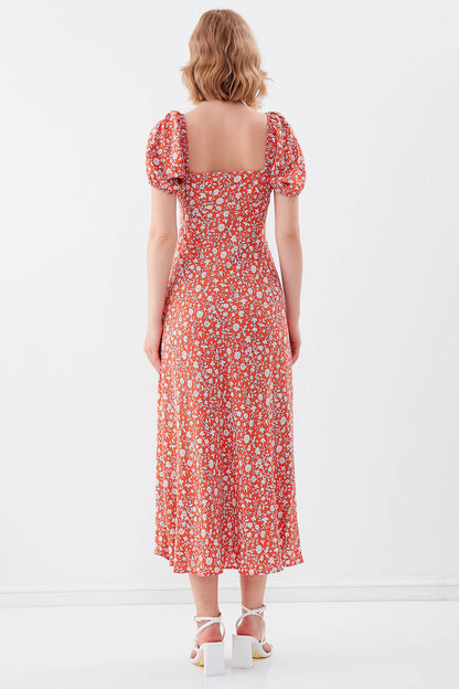 VISCOSE LOOSE SLEEVE FLOWER PATTERN DRESS