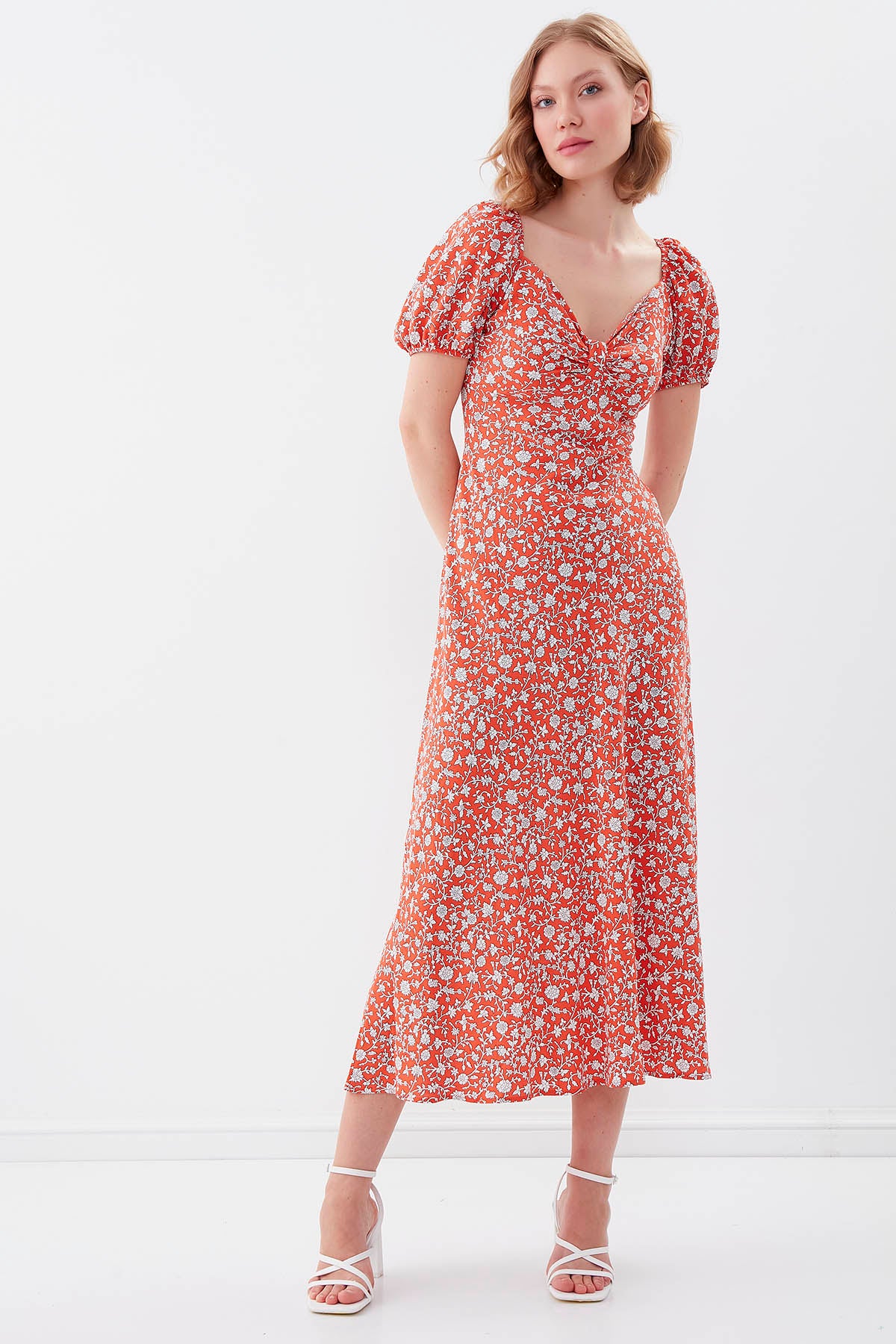 VISCOSE LOOSE SLEEVE FLOWER PATTERN DRESS