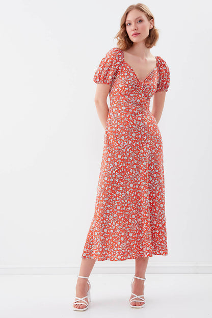 VISCOSE LOOSE SLEEVE FLOWER PATTERN DRESS