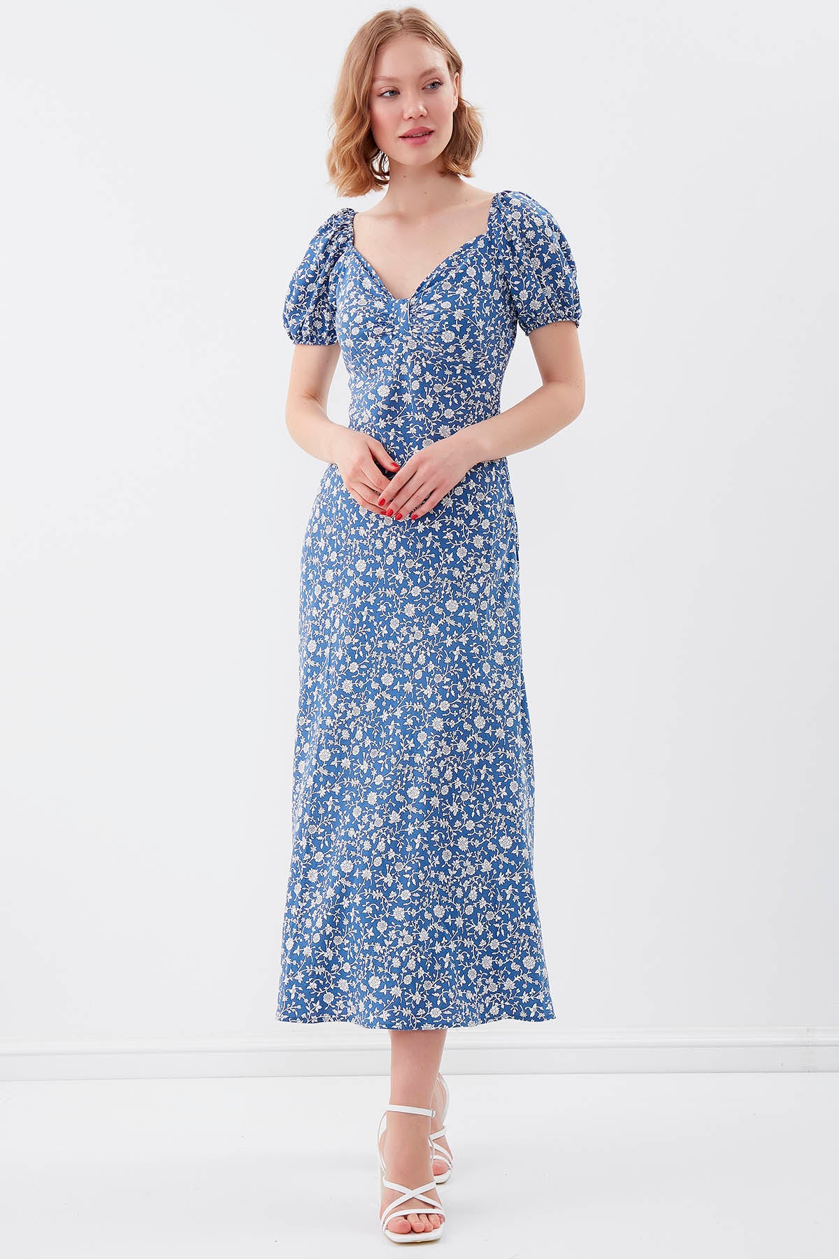 VISCOSE LOOSE SLEEVE FLOWER PATTERN DRESS