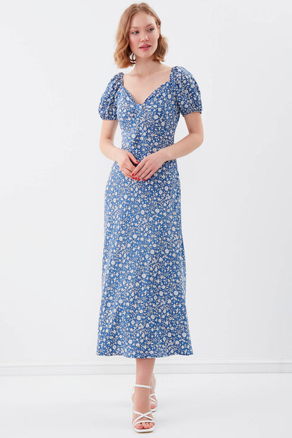 VISCOSE LOOSE SLEEVE FLOWER PATTERN DRESS