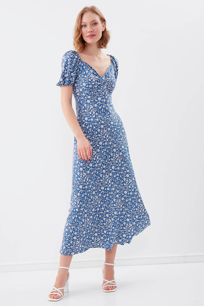 VISCOSE LOOSE SLEEVE FLOWER PATTERN DRESS