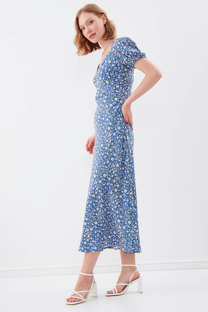 VISCOSE LOOSE SLEEVE FLOWER PATTERN DRESS