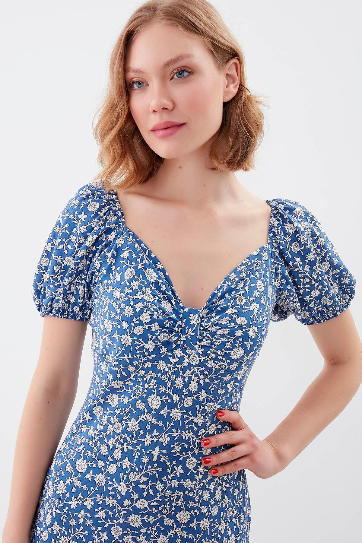 VISCOSE LOOSE SLEEVE FLOWER PATTERN DRESS