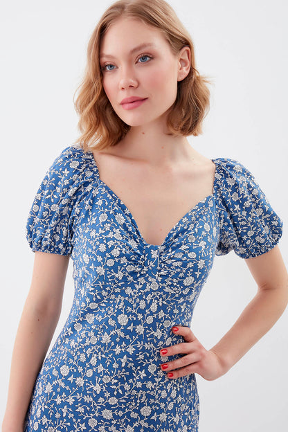 VISCOSE LOOSE SLEEVE FLOWER PATTERN DRESS