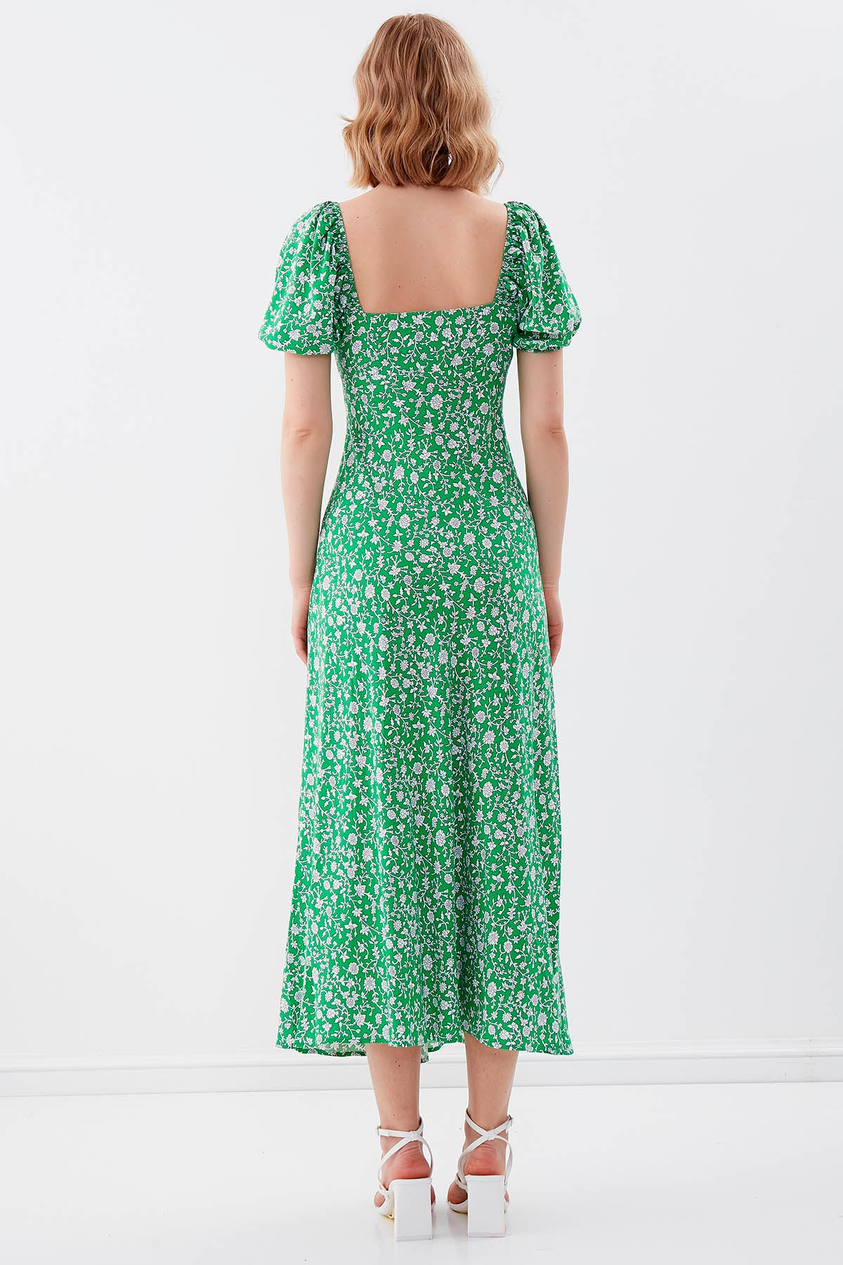VISCOSE LOOSE SLEEVE FLOWER PATTERN DRESS