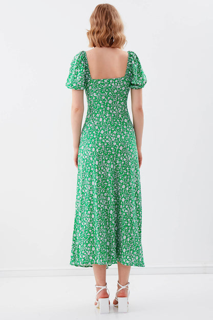 VISCOSE LOOSE SLEEVE FLOWER PATTERN DRESS