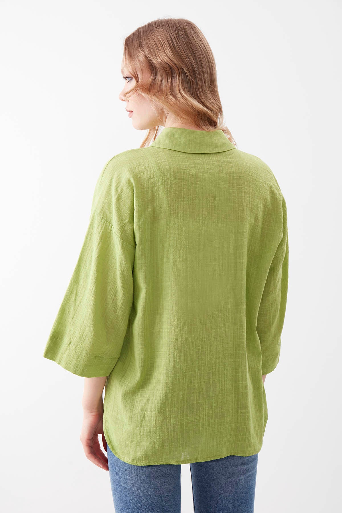 VISCOSE LINEN BUTTON BLOUSE
