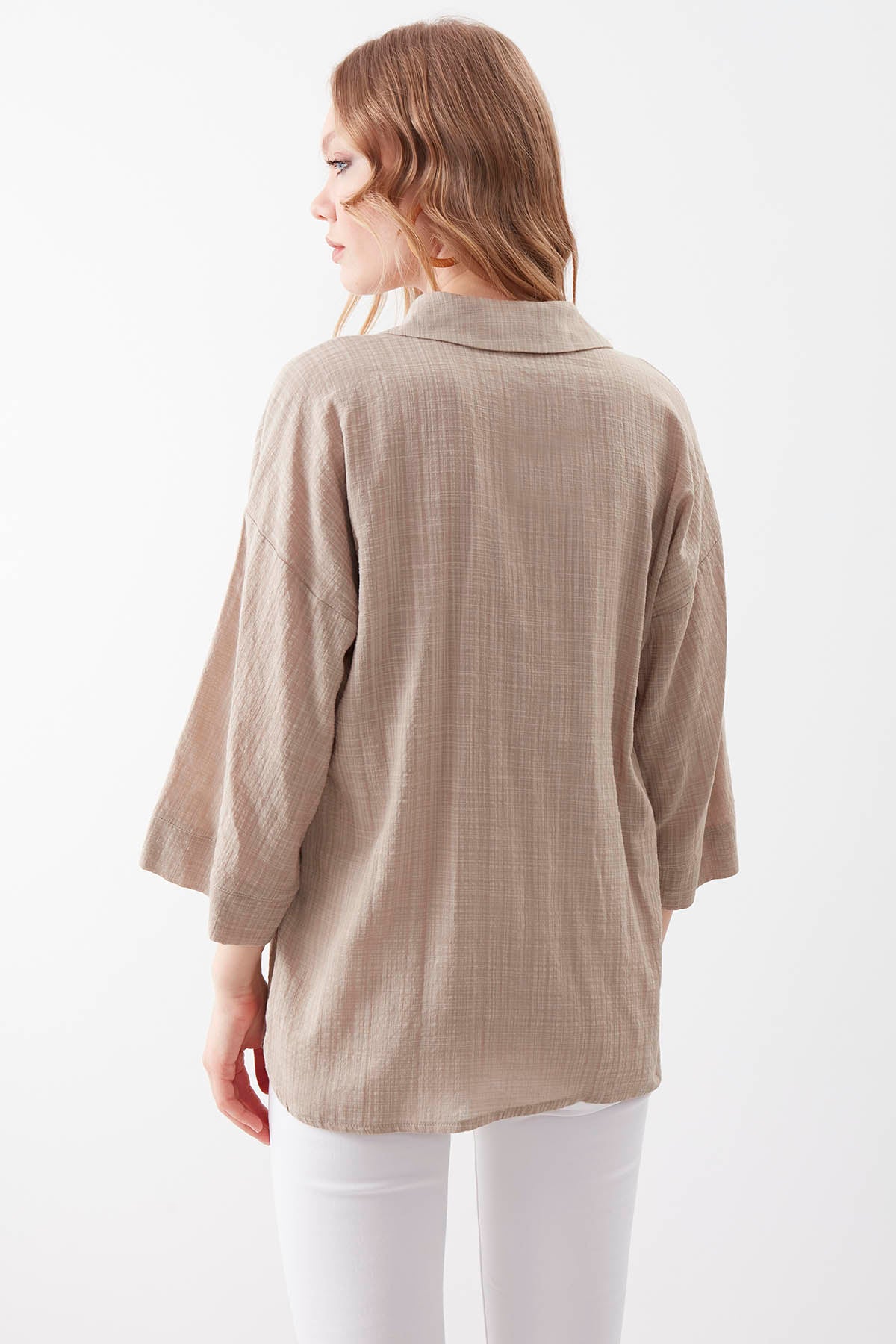 VISCOSE LINEN BUTTON BLOUSE