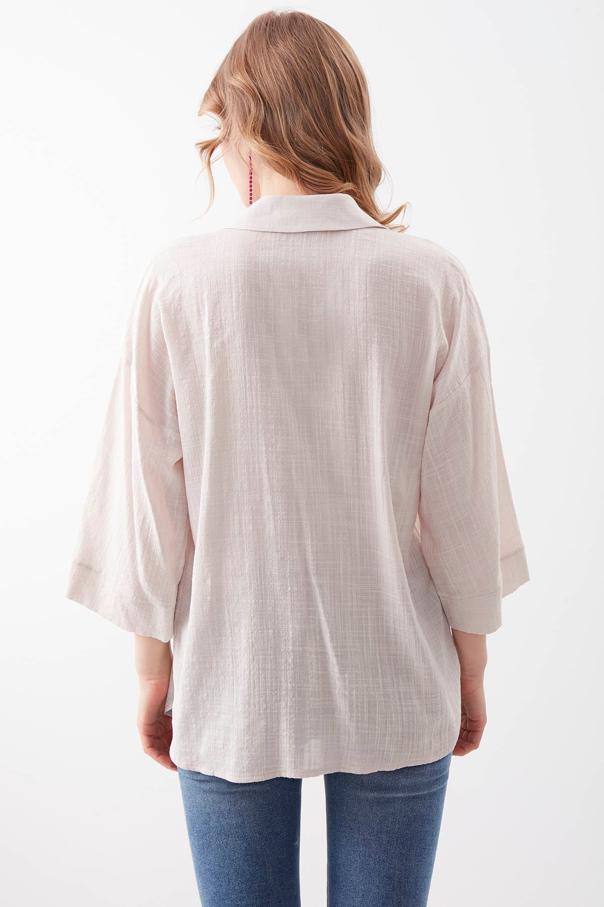 VISCOSE LINEN BUTTON BLOUSE
