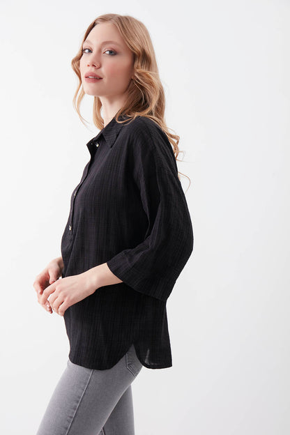 VISCOSE LINEN BUTTON BLOUSE