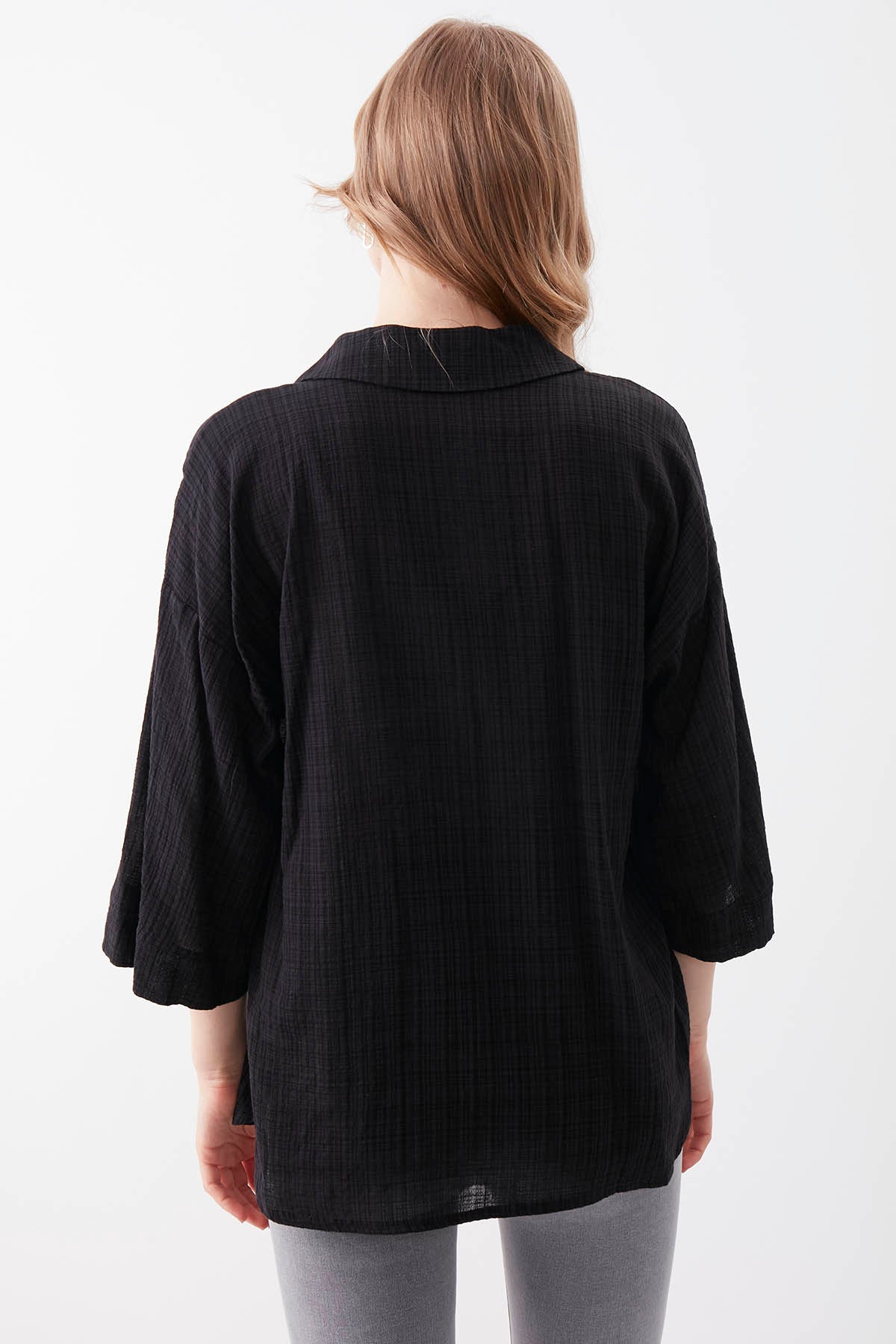 VISCOSE LINEN BUTTON BLOUSE