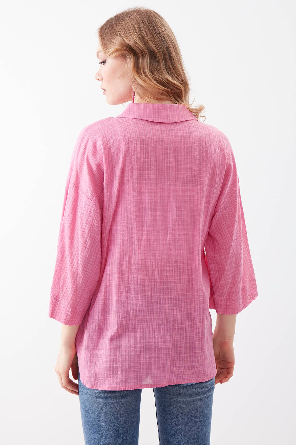 VISCOSE LINEN BUTTON BLOUSE