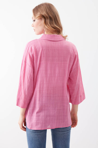 VISCOSE LINEN BUTTON BLOUSE