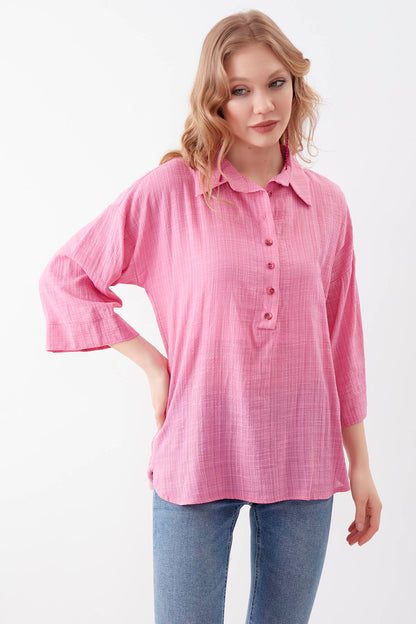 VISCOSE LINEN BUTTON BLOUSE