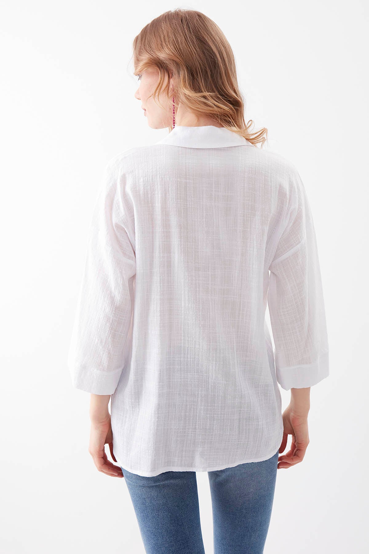 VISCOSE LINEN BUTTON BLOUSE