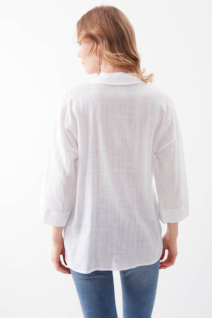 VISCOSE LINEN BUTTON BLOUSE