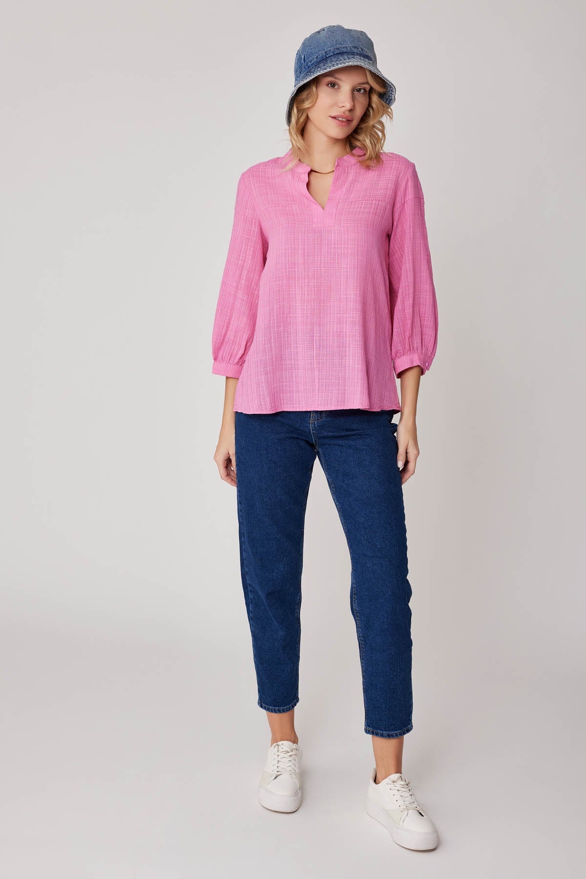 VISCOSE LINEN JUDGE COLLAR BLOUSE