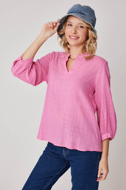 VISCOSE LINEN JUDGE COLLAR BLOUSE