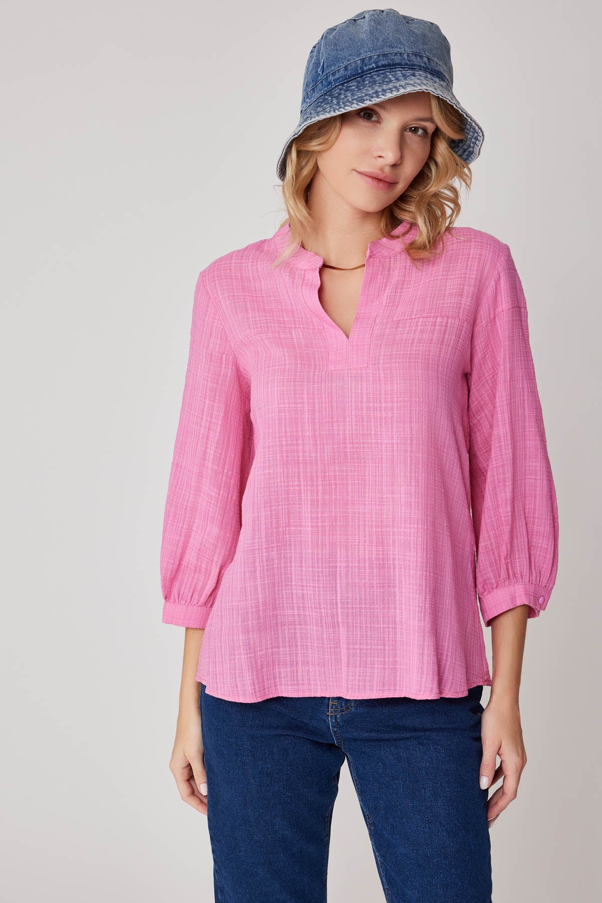 VISCOSE LINEN JUDGE COLLAR BLOUSE