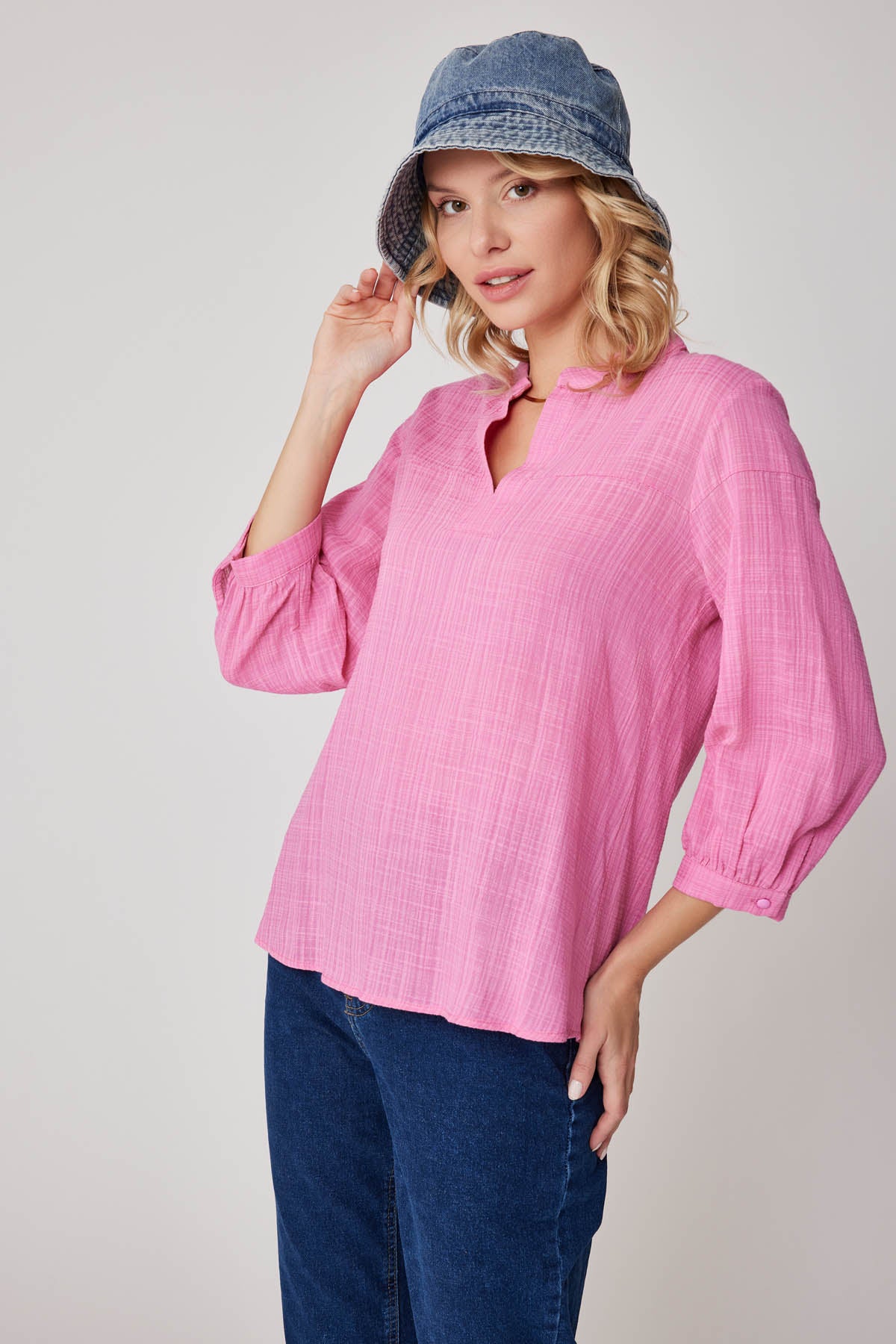 VISCOSE LINEN JUDGE COLLAR BLOUSE