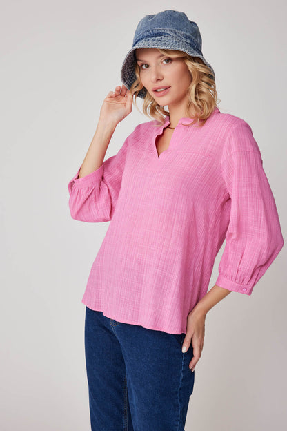 VISCOSE LINEN JUDGE COLLAR BLOUSE