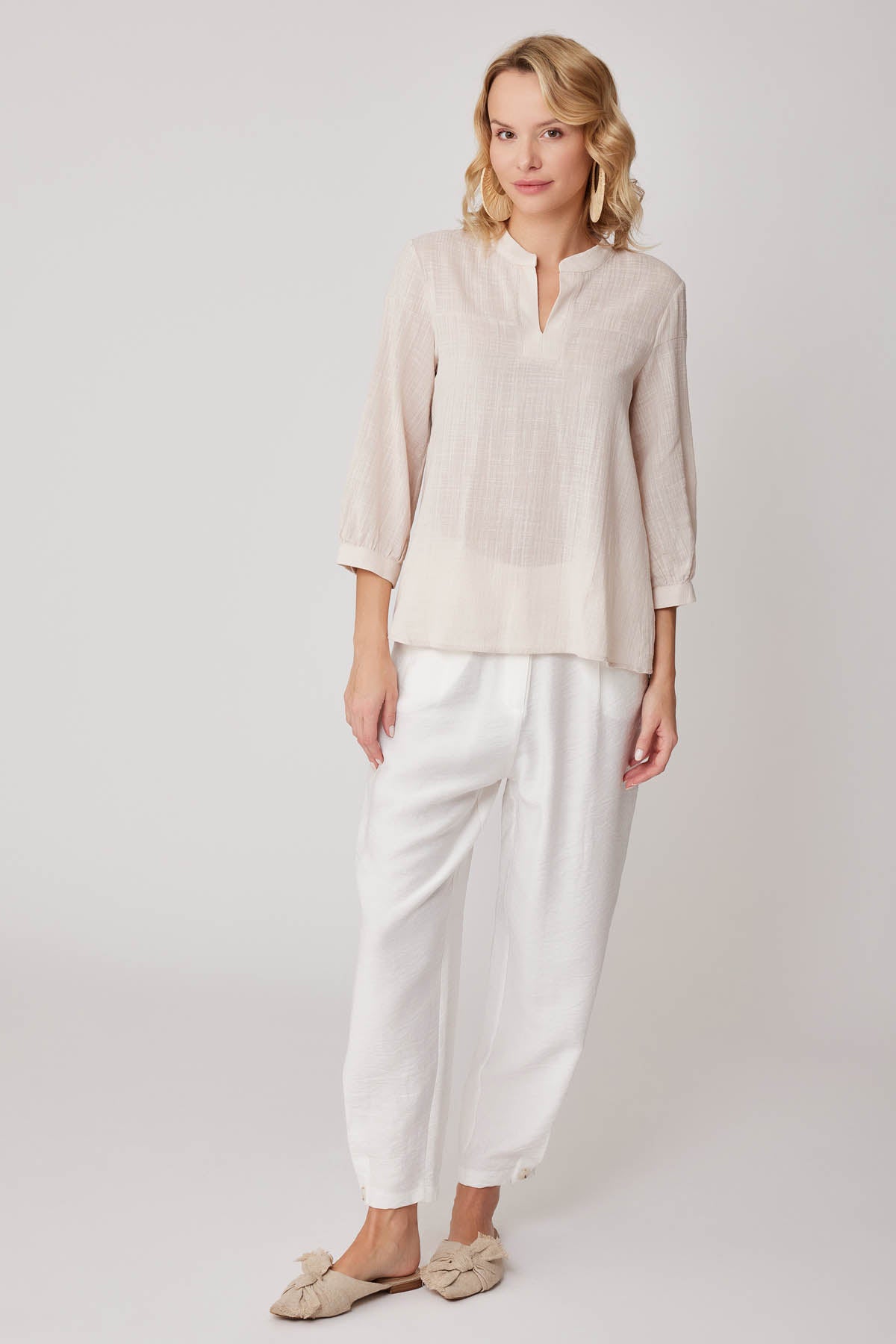 VISCOSE LINEN JUDGE COLLAR BLOUSE