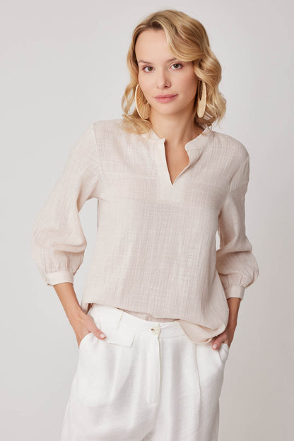VISCOSE LINEN JUDGE COLLAR BLOUSE