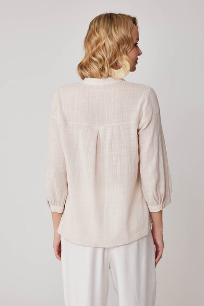 VISCOSE LINEN JUDGE COLLAR BLOUSE