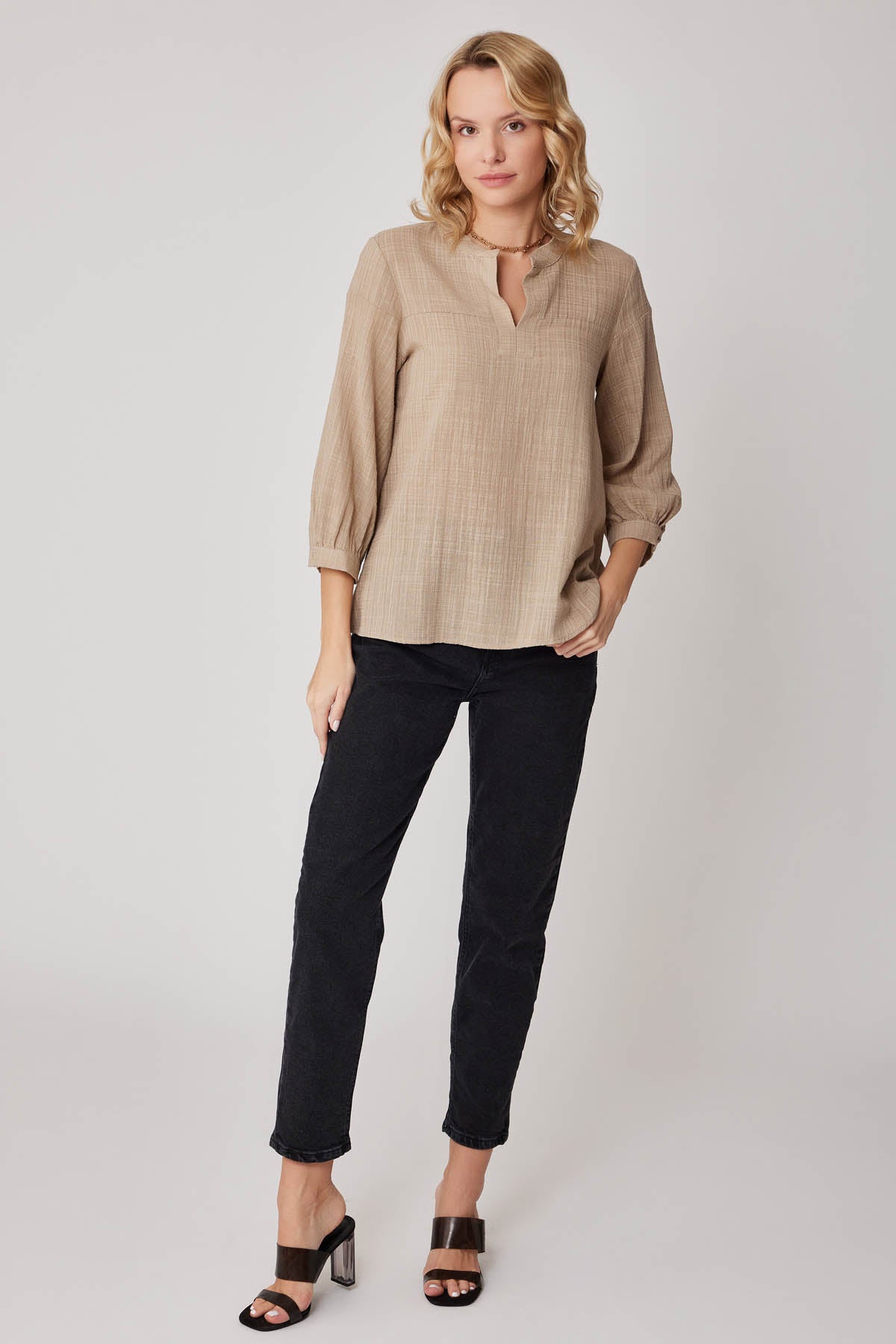 VISCOSE LINEN JUDGE COLLAR BLOUSE