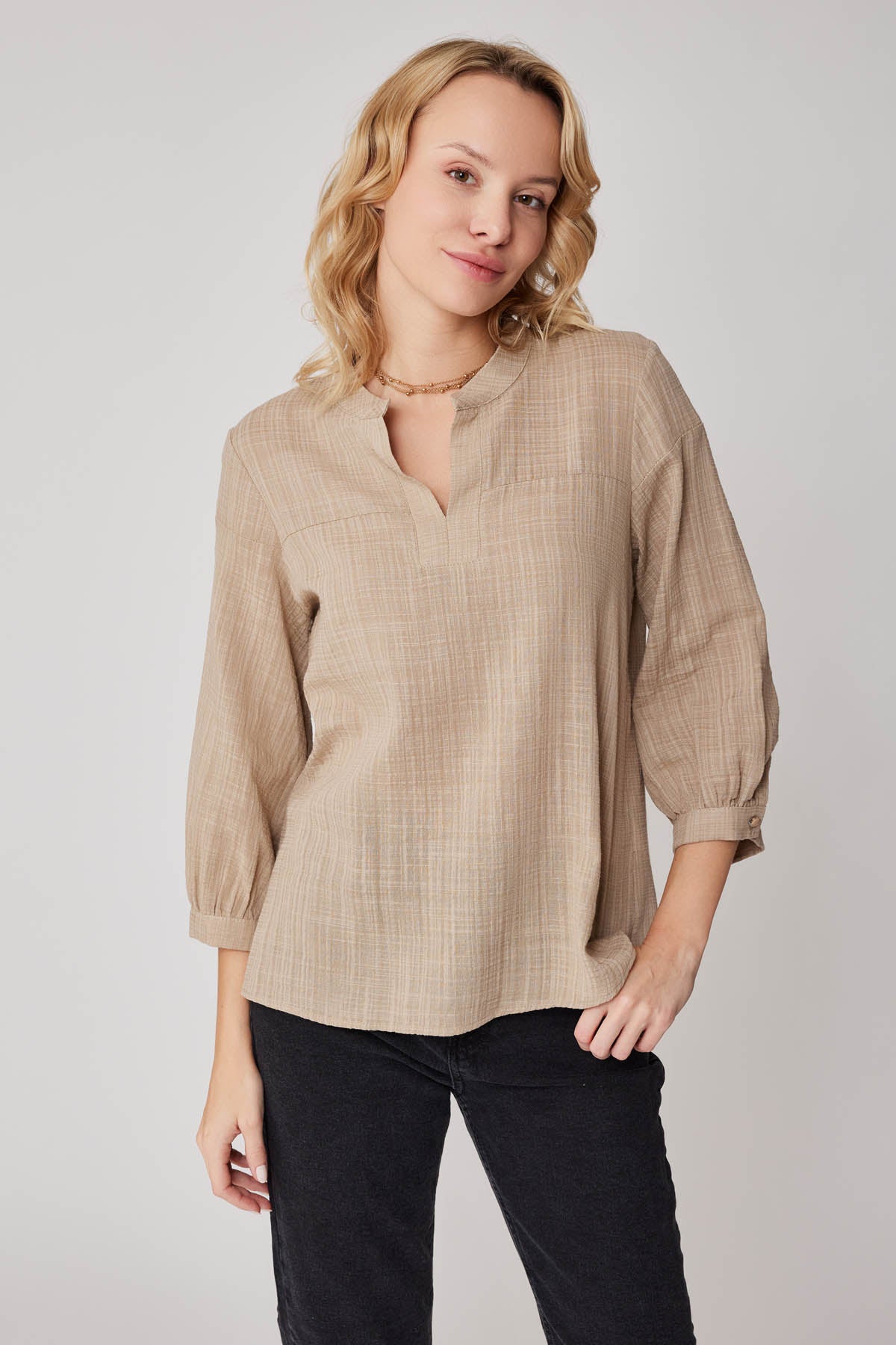 VISCOSE LINEN JUDGE COLLAR BLOUSE