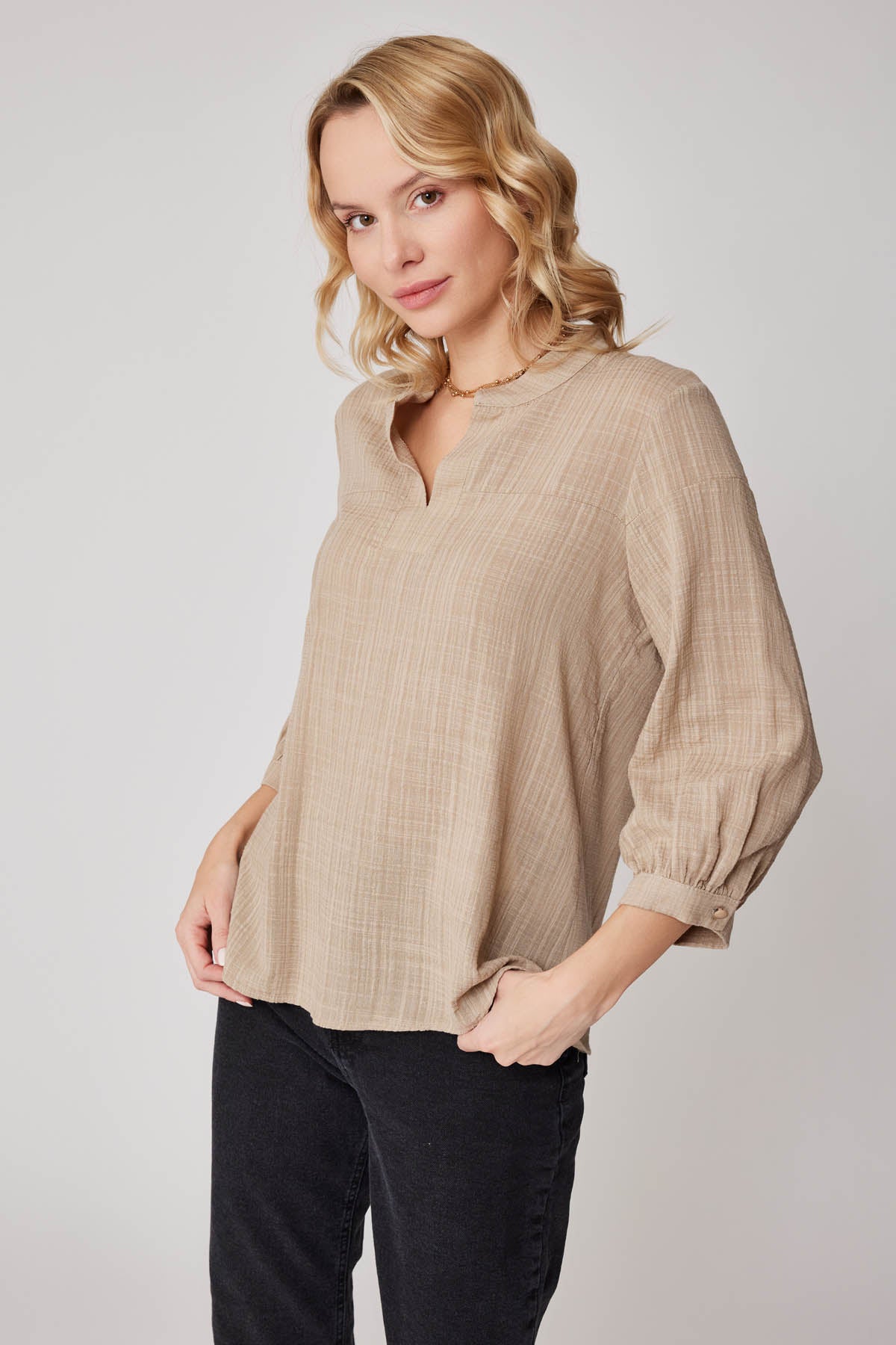 VISCOSE LINEN JUDGE COLLAR BLOUSE