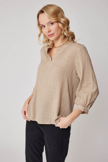VISCOSE LINEN JUDGE COLLAR BLOUSE