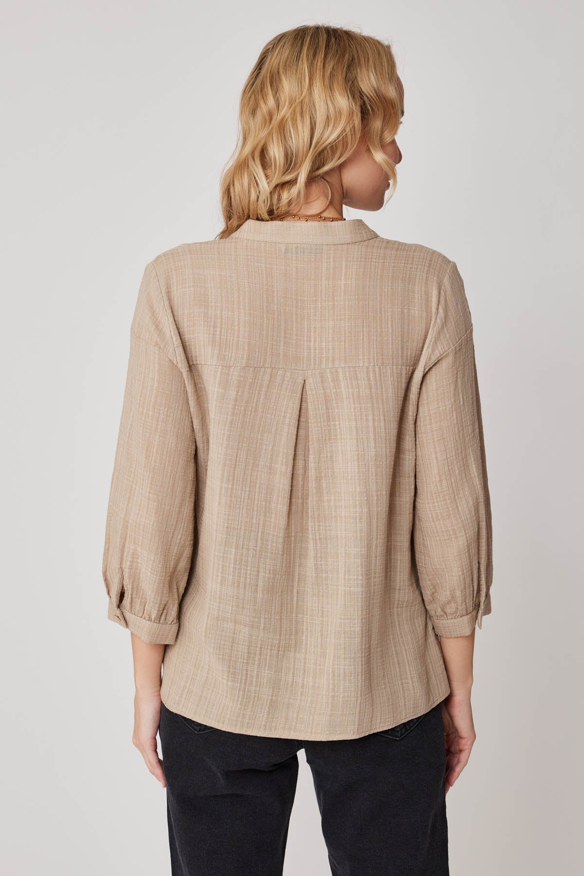 VISCOSE LINEN JUDGE COLLAR BLOUSE