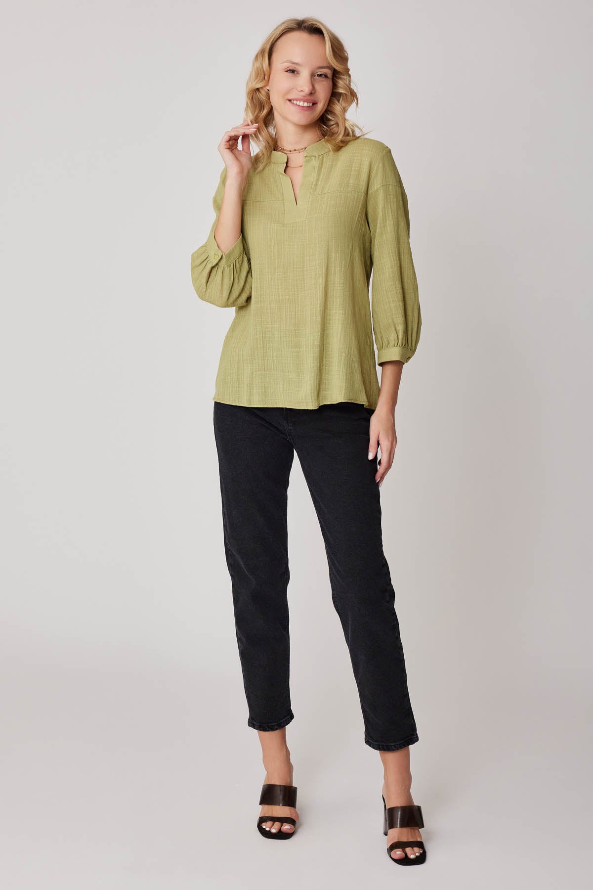 VISCOSE LINEN JUDGE COLLAR BLOUSE