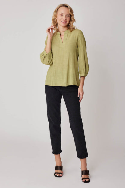 VISCOSE LINEN JUDGE COLLAR BLOUSE