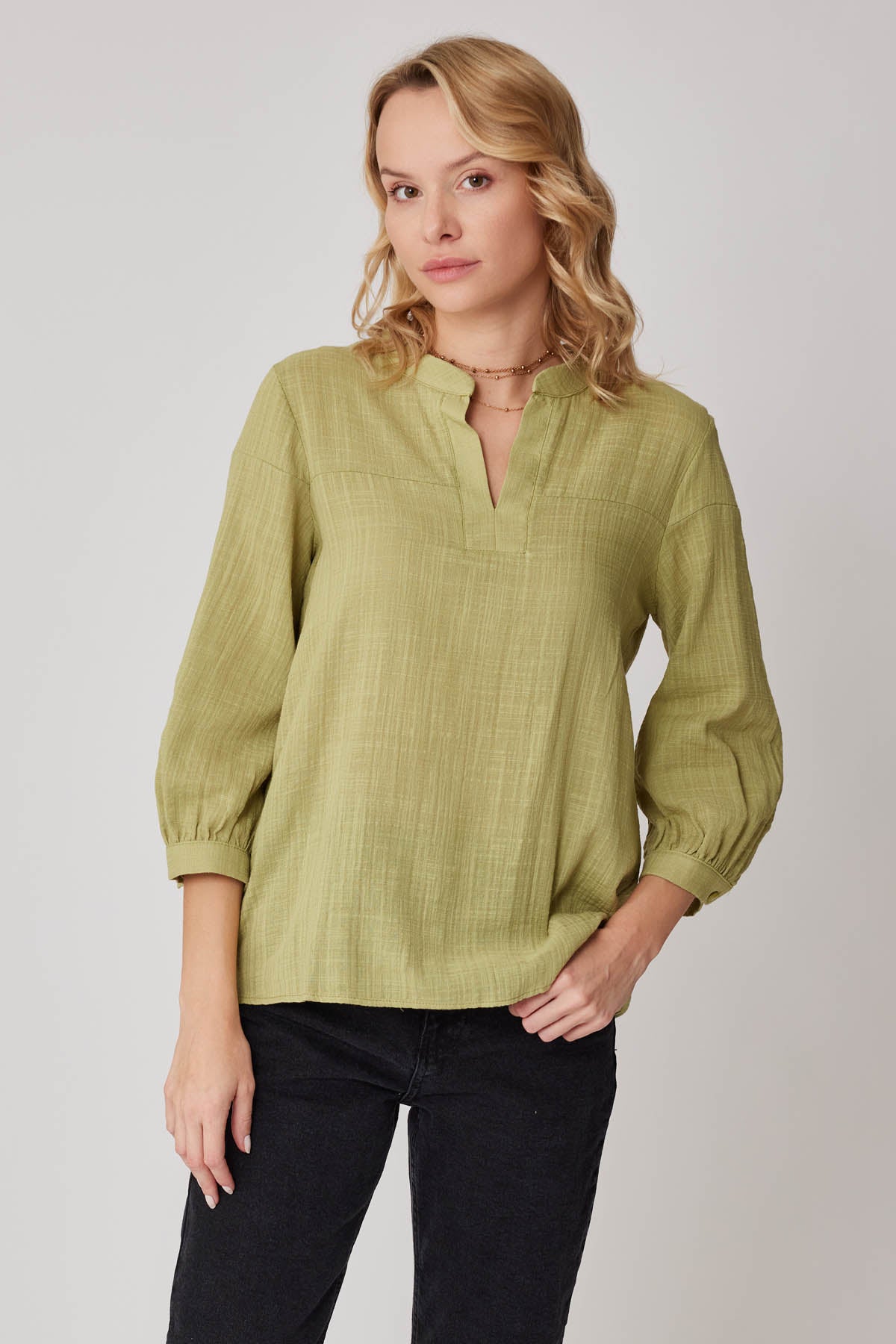 VISCOSE LINEN JUDGE COLLAR BLOUSE