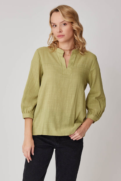 VISCOSE LINEN JUDGE COLLAR BLOUSE