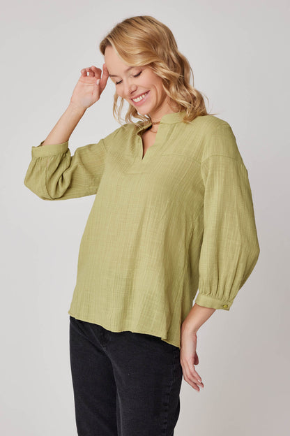 VISCOSE LINEN JUDGE COLLAR BLOUSE