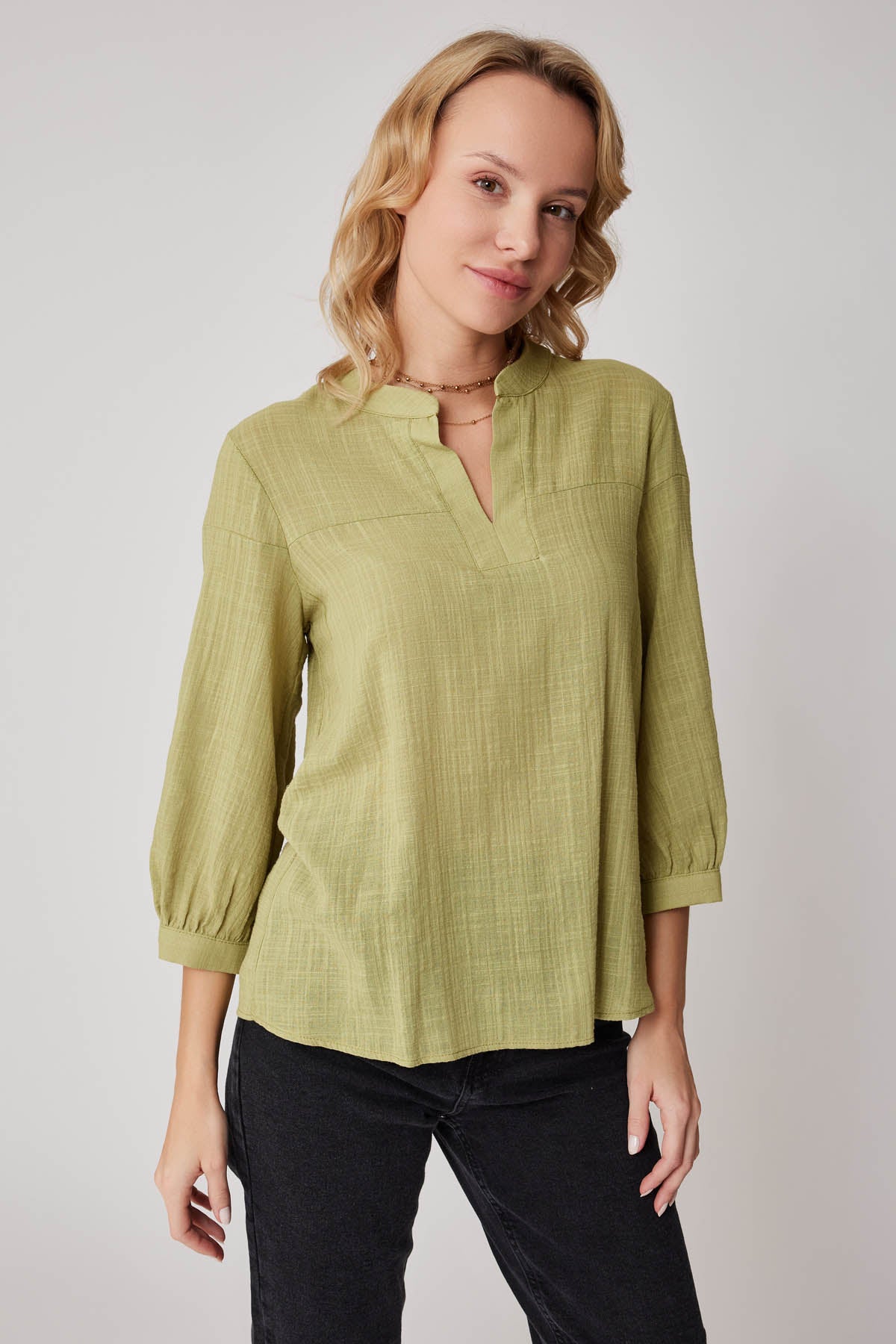 VISCOSE LINEN JUDGE COLLAR BLOUSE