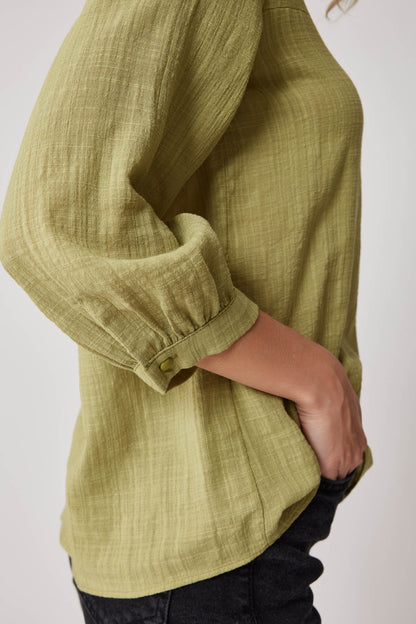 VISCOSE LINEN JUDGE COLLAR BLOUSE