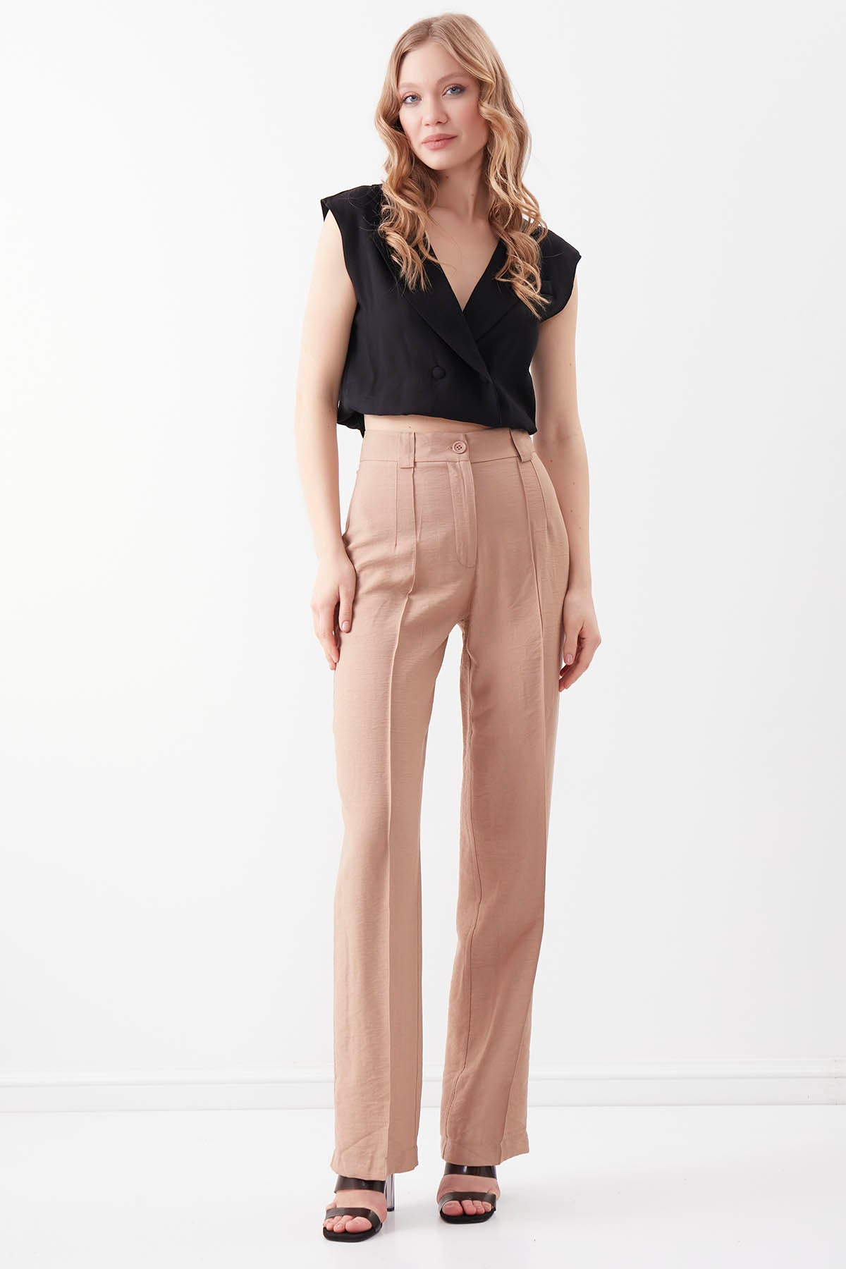 VISCOSE FLAXEN FRONT STITCH TROUSERS