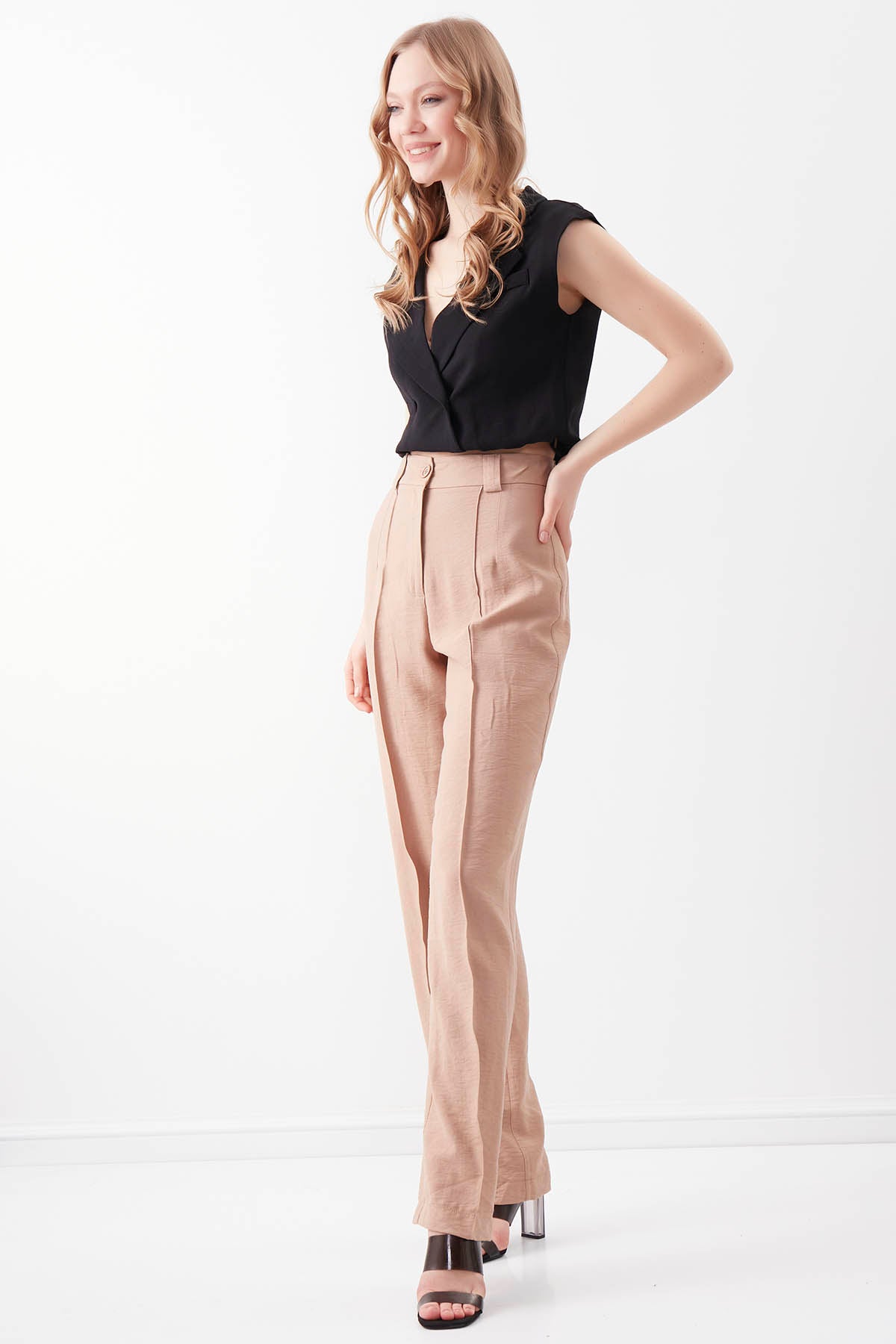 VISCOSE FLAXEN FRONT STITCH TROUSERS